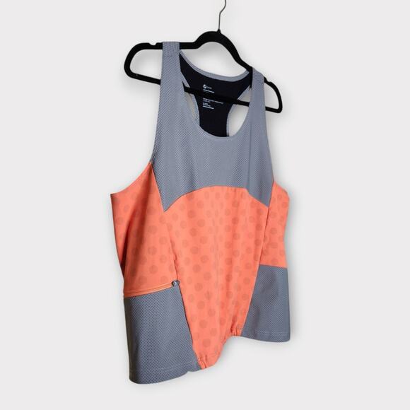 Oiselle Womens Reflective Colorblock Running Tank Gray Coral Pockets 1X 2X - Picture 3 of 8